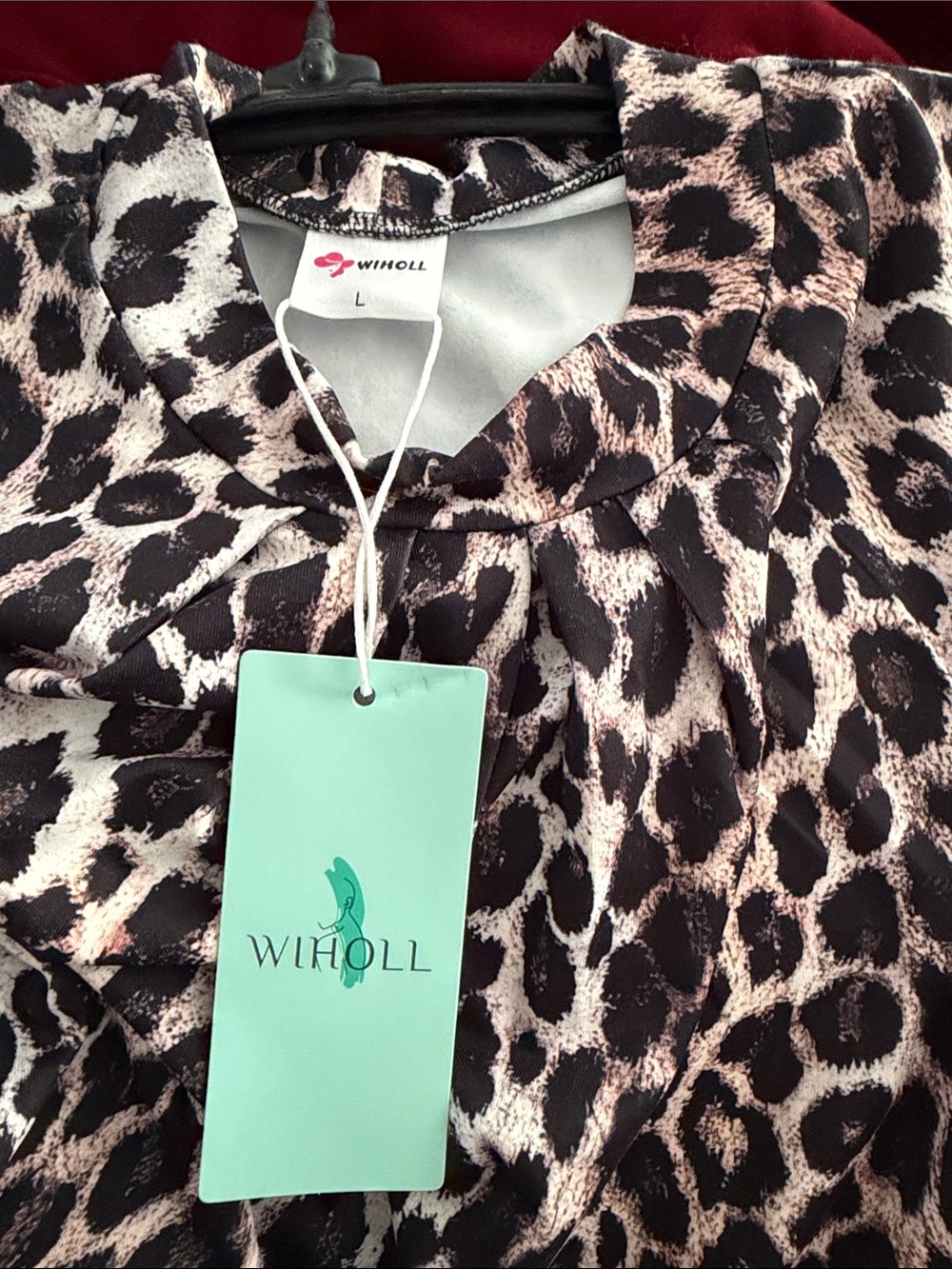 Women's Leopard Print Mock Neck Blouse - Beige/Black - Picture 4 of 4